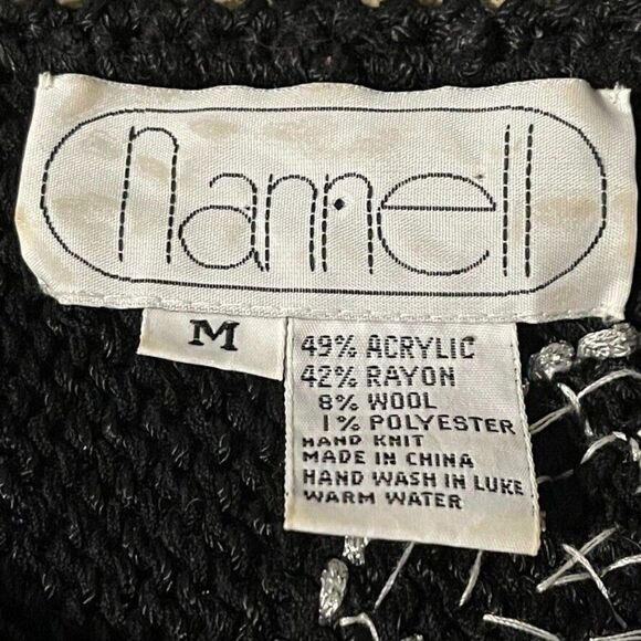 Vintage 80s Womens Black Metallic Sequen Hand Knit Retro Disco Sweater Sz M - Picture 3 of 10